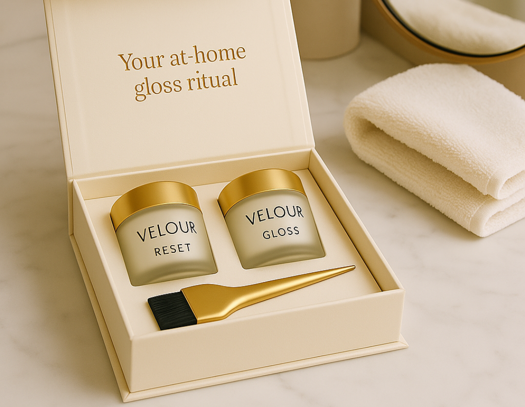 When your salon gloss fades, this brings it back. VELOUR Shine & Reset Gloss Kit - $45